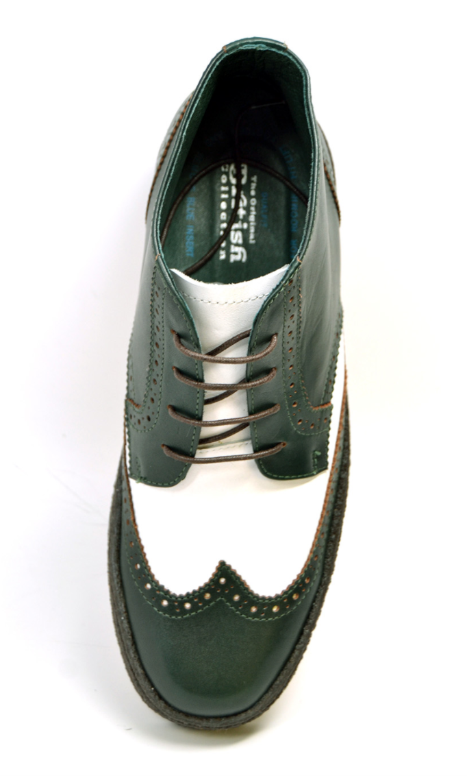 British Walkers Playboy Wingtip Men's Custom Two Tone Green and White Leather Shoes view 4