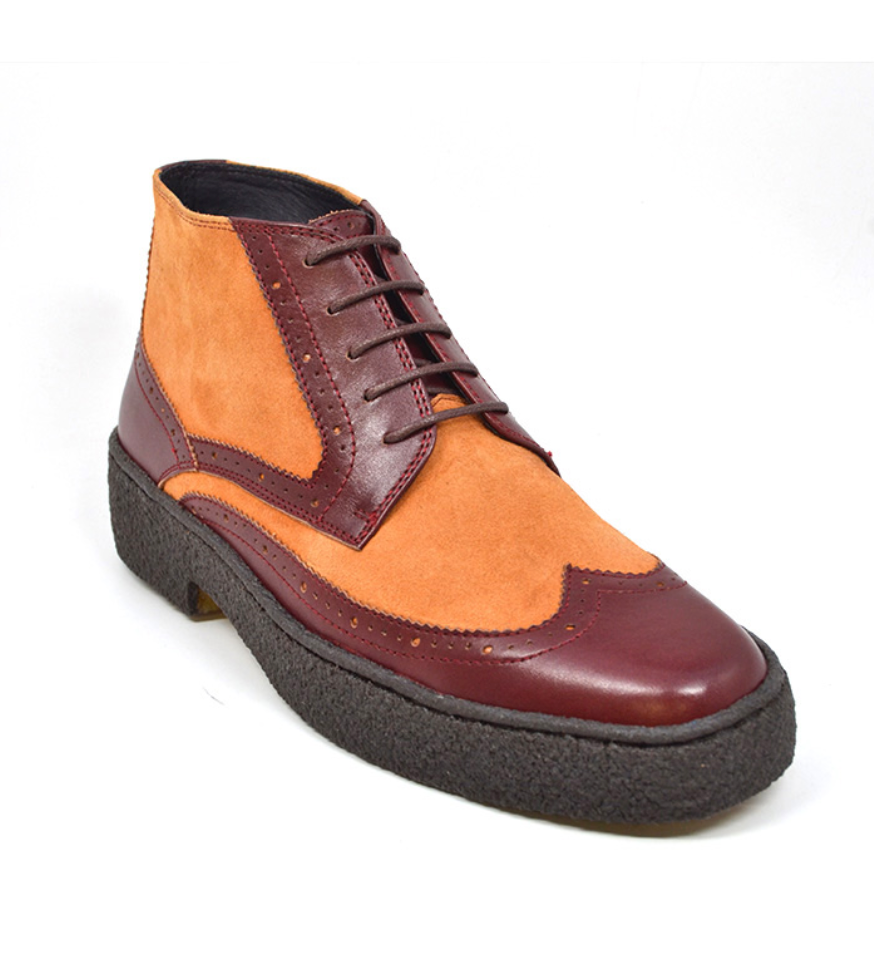 British Walkers Playboy Wingtip Men's Two Tone Burgundy and Rust Leather Shoes view 2