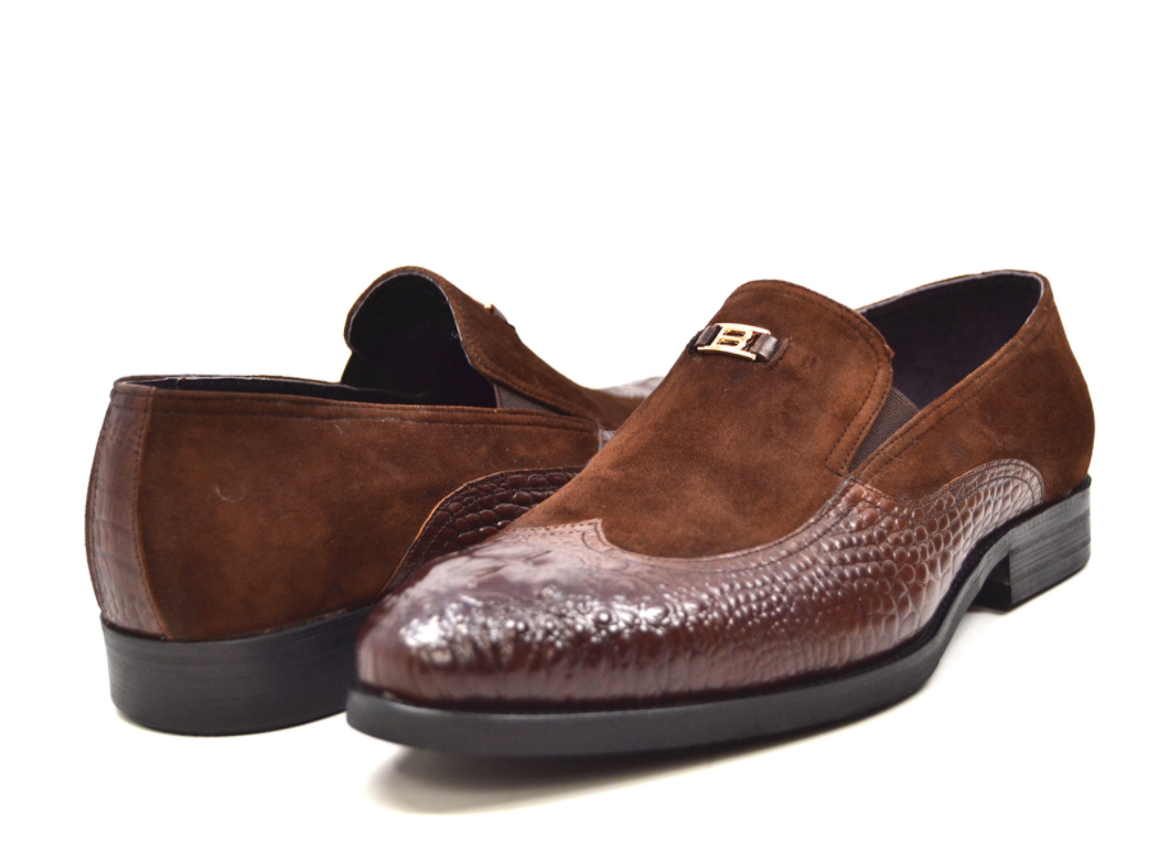 British Walkers Shiraz Men's Black Croc Leather and Suede Dress Shoes view 1