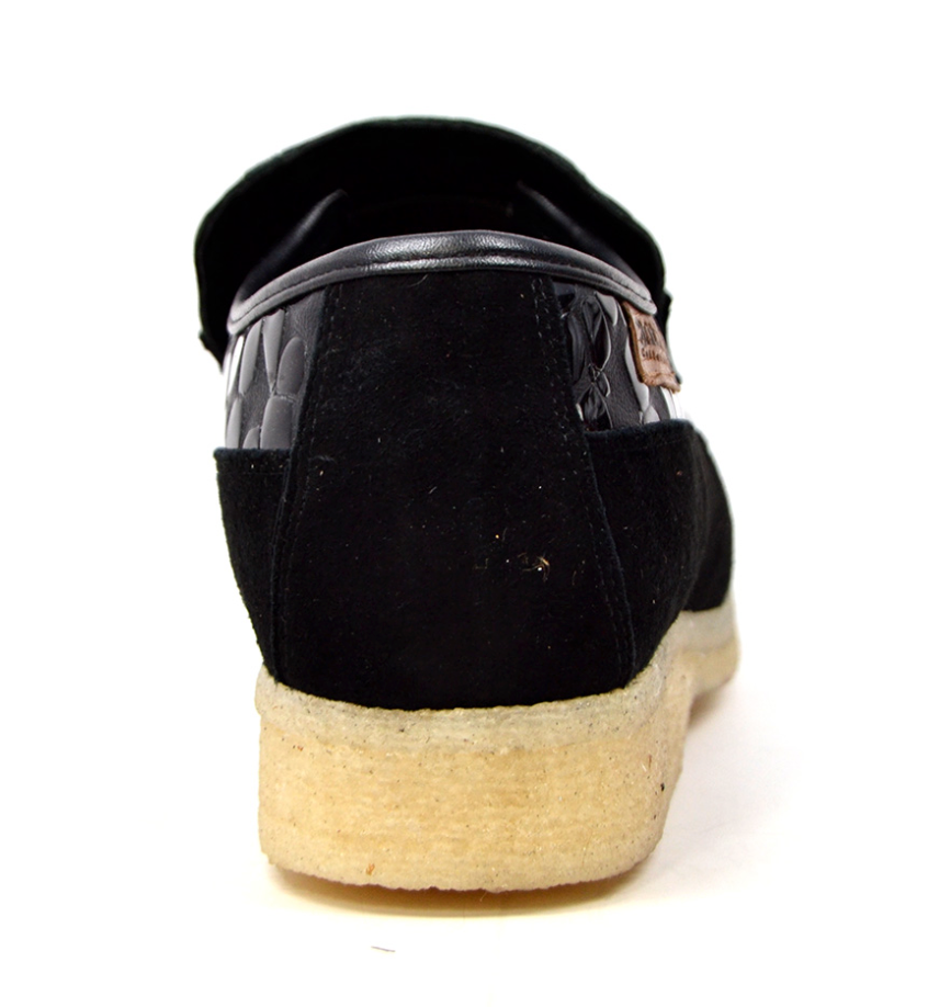 British Walkers Stone Men's Black Pattern Leather and Suede Shoes with Crepe Sole view 2