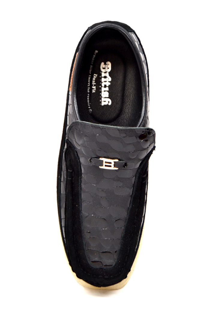 British Walkers Stone Men's Black Pattern Leather and Suede Shoes with Crepe Sole view 8