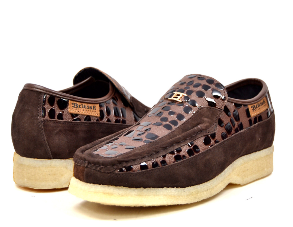 British Walkers Stone Men's Black Pattern Leather and Suede Shoes with Crepe Sole view 10