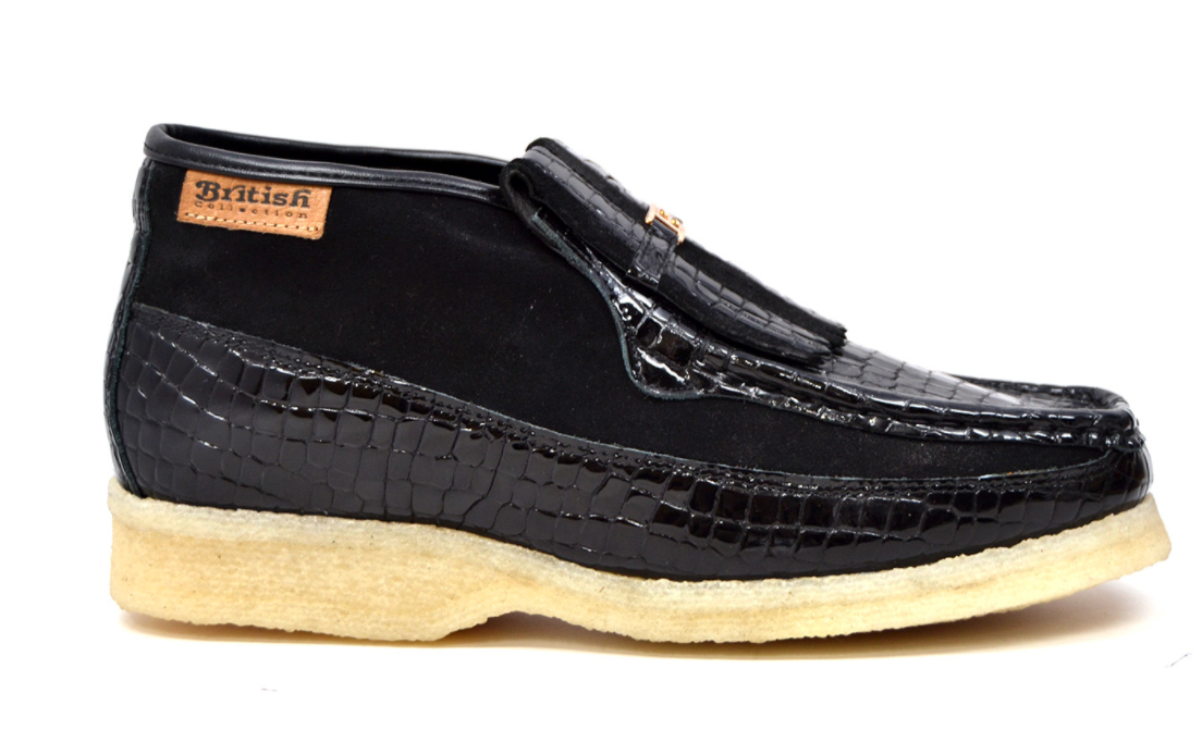 British Walkers Apollo Men's Black Suede and Croc Leather Slip On Shoes view 2