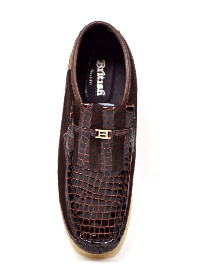 British Walkers Apollo Men's Black Suede and Croc Leather Slip On Shoes view 10