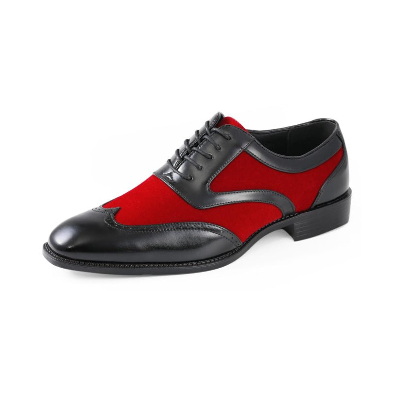 Sio Brighton men's red and black wingtip dress shoe, three-quarter view