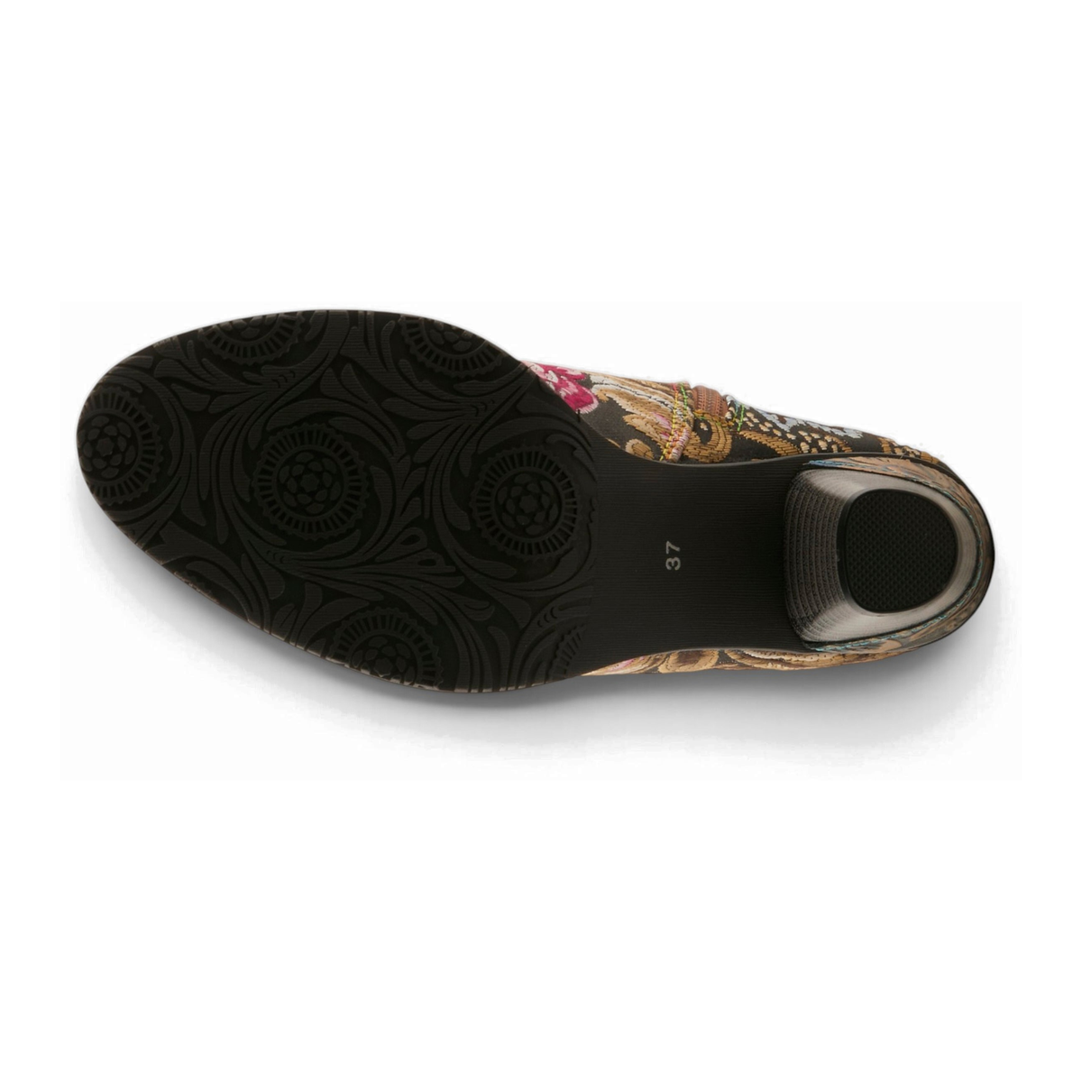 L'Artiste Siren embroidered lace-up ankle boot in Bronze Multi, outsole view
