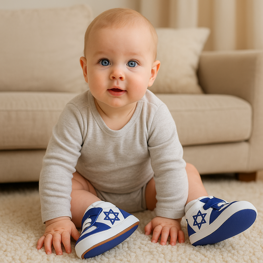 Air Maccabees Infant (Blue) Israel Star of David Leather Sneakers with Magen David – product view 9