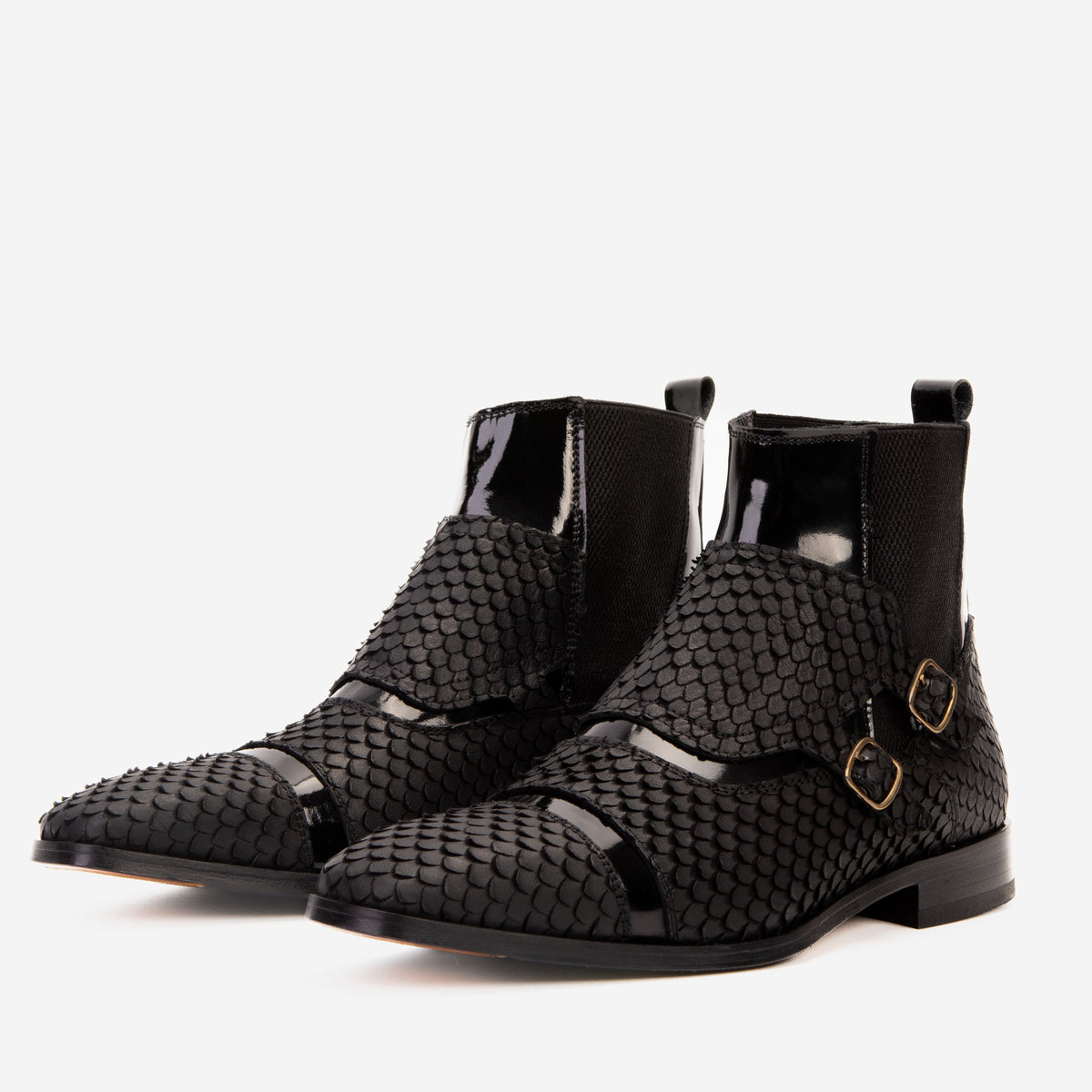Vinci Leather The Orion Black Snakeskin Pattern Leather Double Monk Strap Men Boot – product view 2
