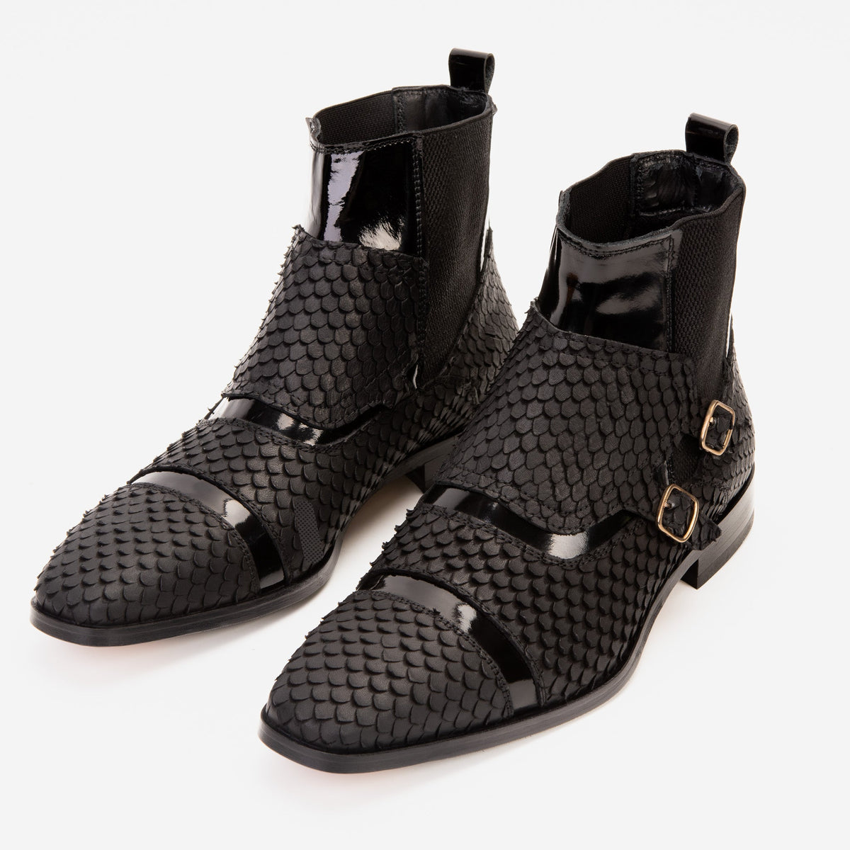 Vinci Leather The Orion Black Snakeskin Pattern Leather Double Monk Strap Men Boot – product view 4