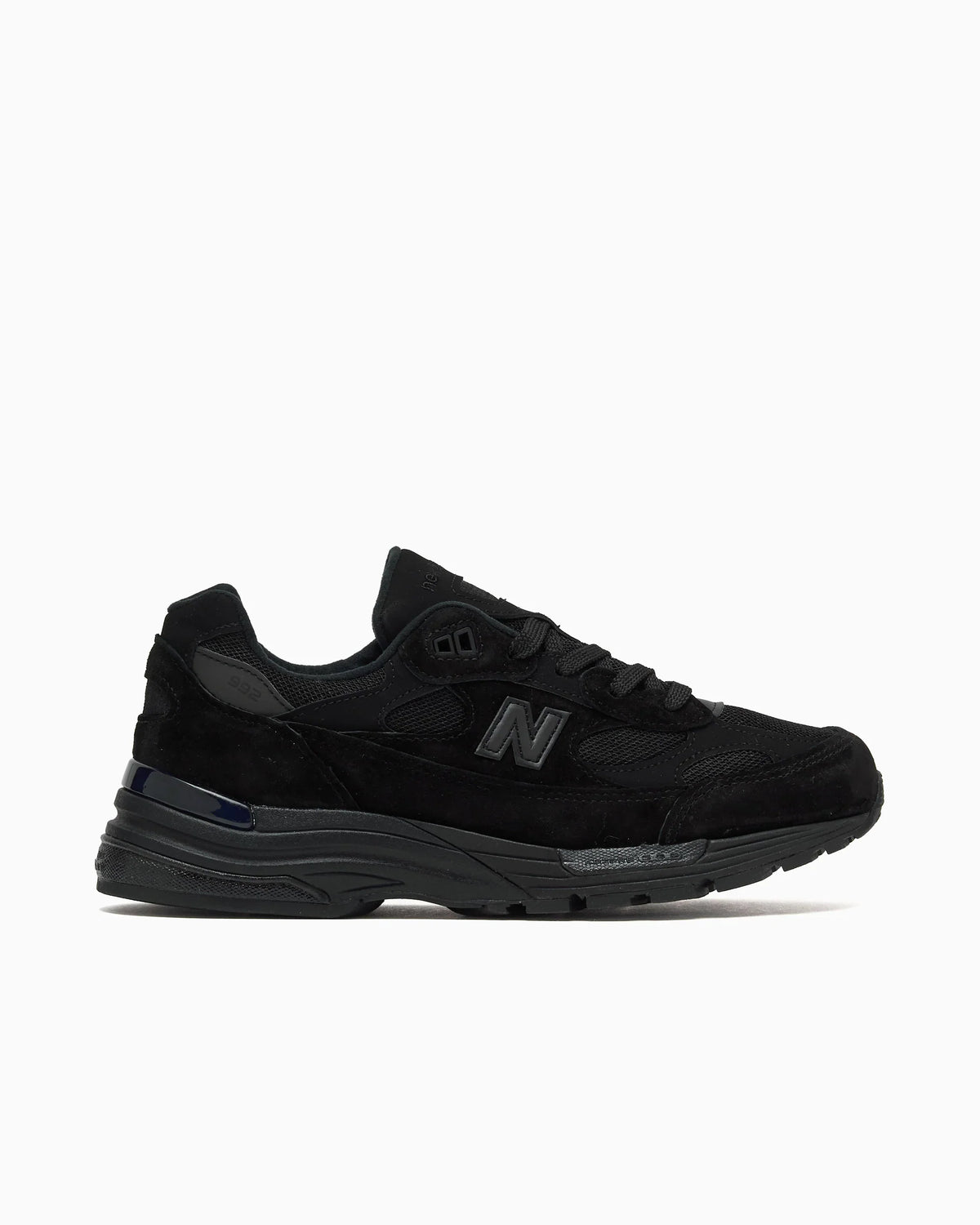 New Balance Made in USA 992 Mens Sneakers — Triple Black Suede Low-Top