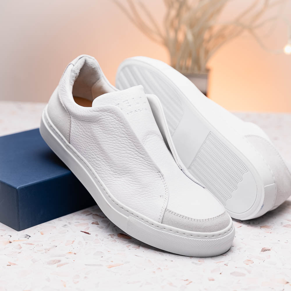 Zelli Italia Men's 65-225-WHT SPETTACOLARE Italian Pebble Grain Calfskin Sneakers White
