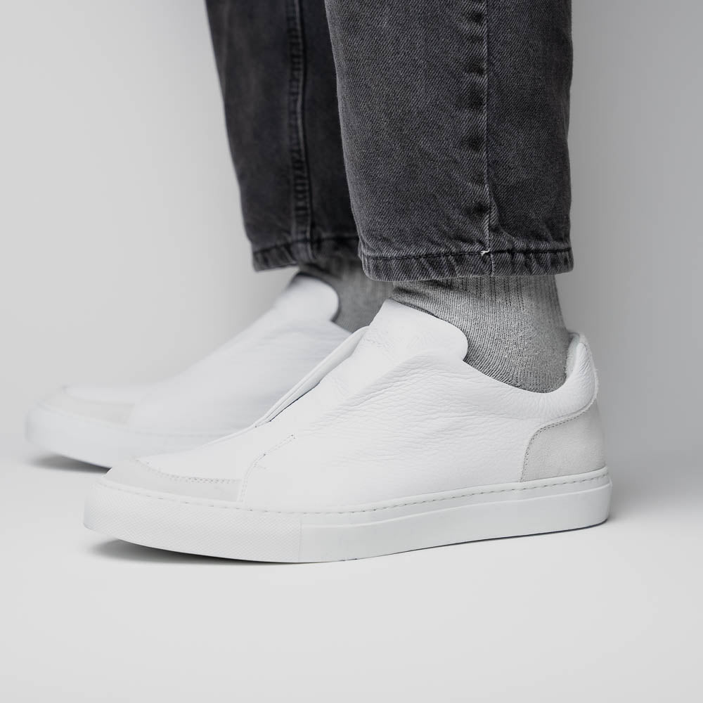 Zelli Italia Men's 65-225-WHT SPETTACOLARE Italian Pebble Grain Calfskin Sneakers White