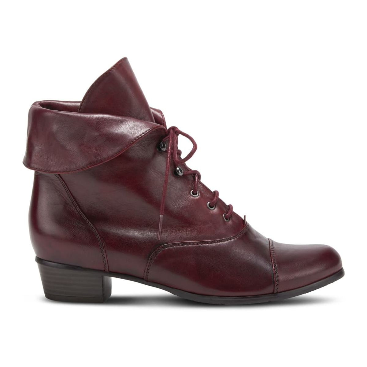 Spring Step Galil women's bordeaux leather boot, side profile, toe right view