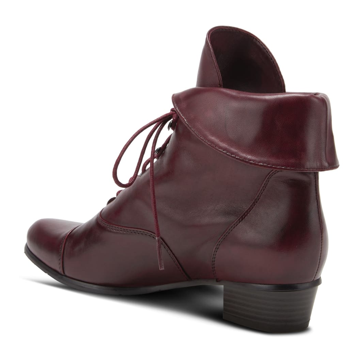 Spring Step Galil women's bordeaux leather boot, rear three-quarter view