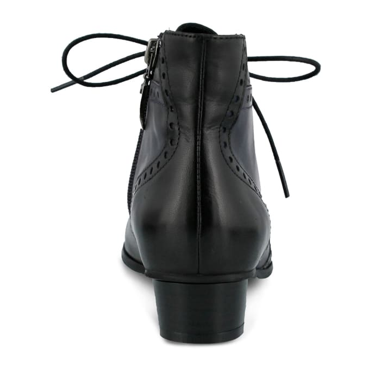 Spring Step Heroic women's black colorway ankle boot, heel view