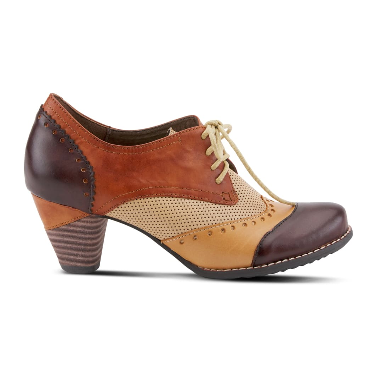 L'Artiste Bardot lace-up heeled shoe in Brown, right-facing side profile view