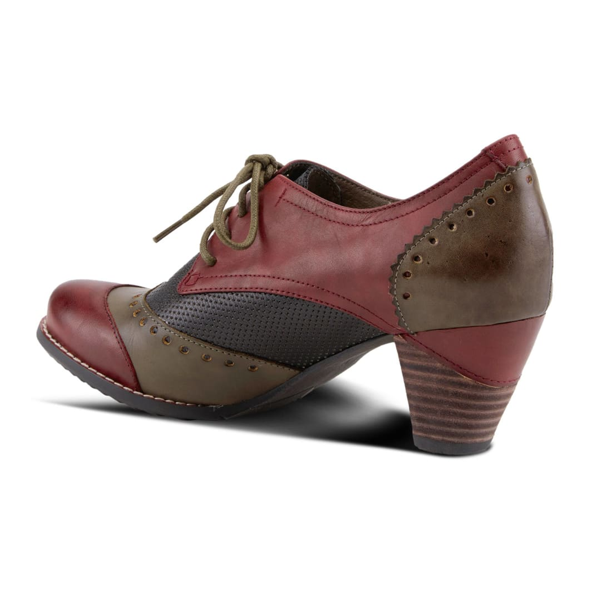 L'Artiste Bardot lace-up heeled shoe in Red, rear three-quarter view
