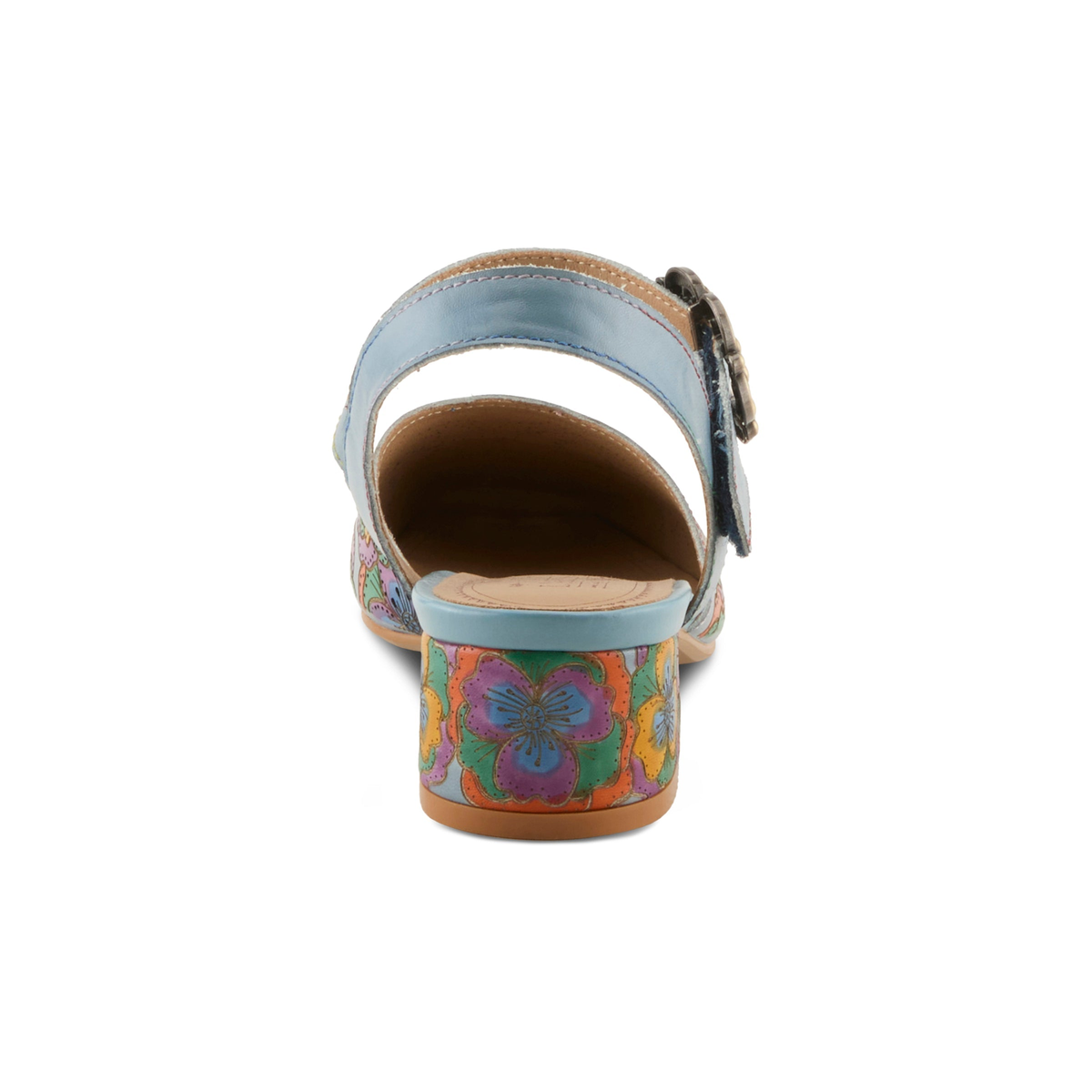 L'Artiste Funferbiz floral Mary Jane heel in Blue Multi, rear view