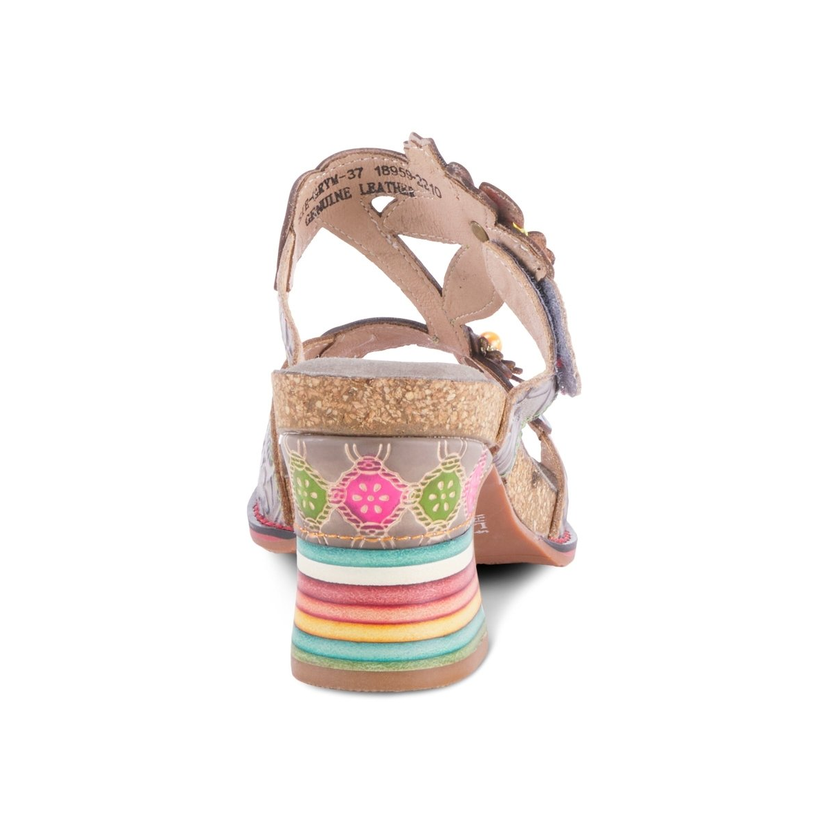 L'Artiste Rossie heeled sandal in Grey Multi, rear view
