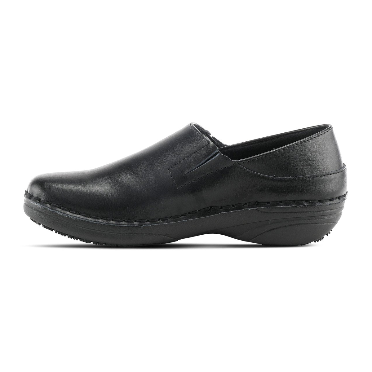 Spring Step Professional Manila women's black slip-on shoe, inner side profile view