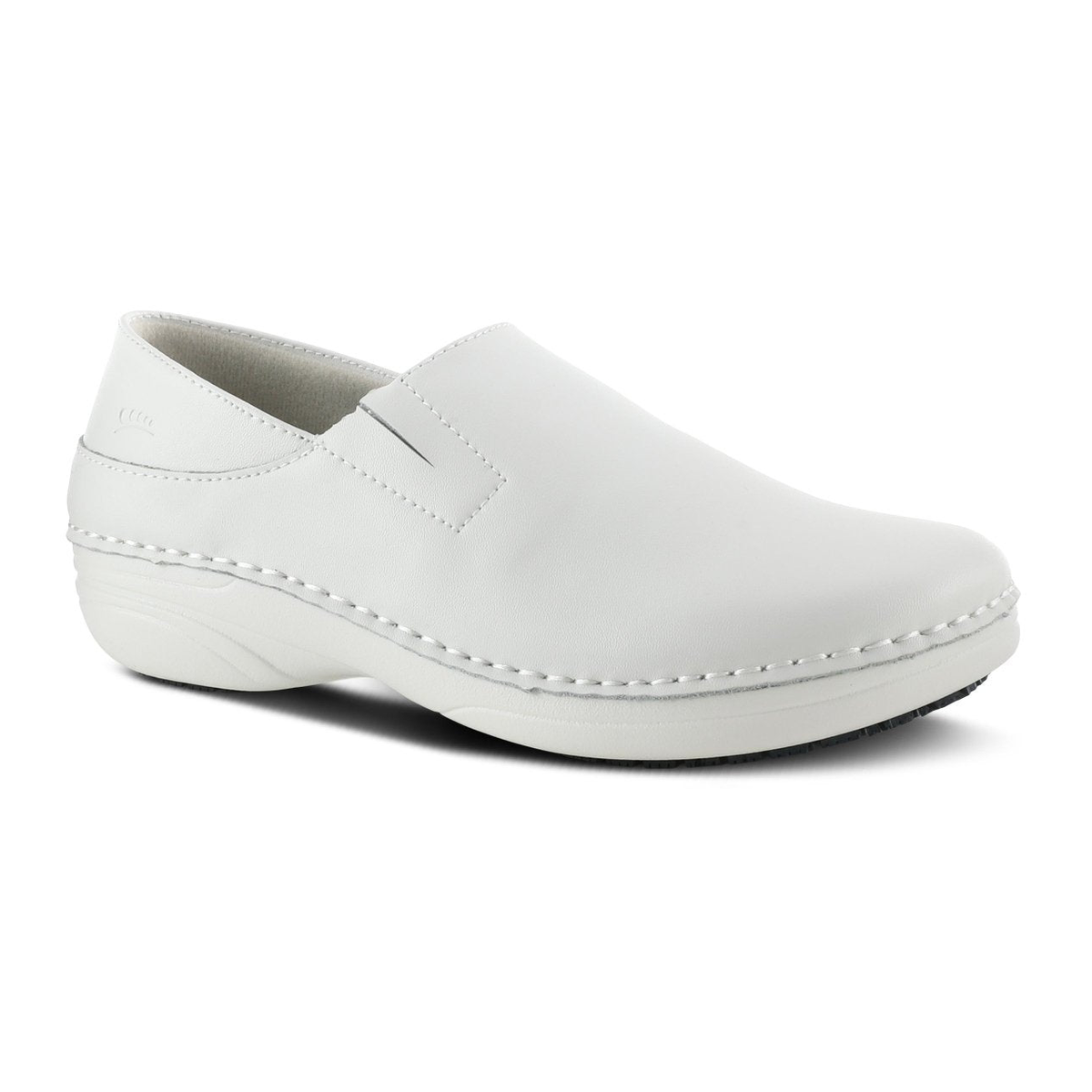 Spring Step Professional Manila women's white slip-on shoe, three-quarter view