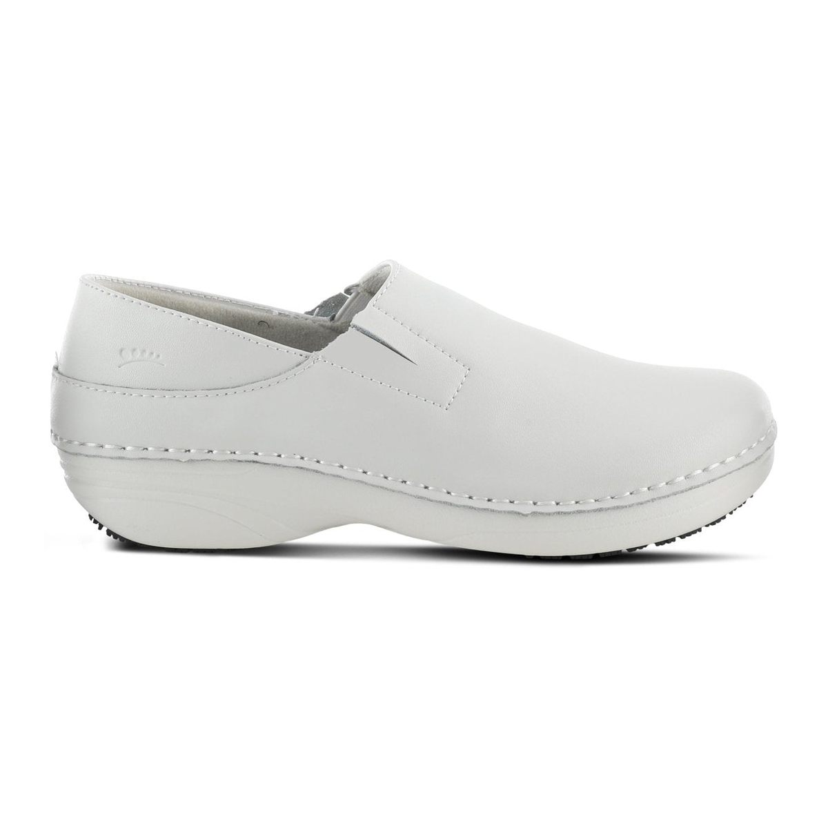 Spring Step Professional Manila women's white slip-on shoe, outer side profile view