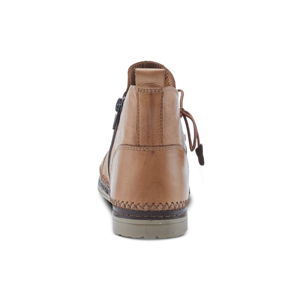 Spring Step Pomeroy women's camel leather ankle boot, rear heel view