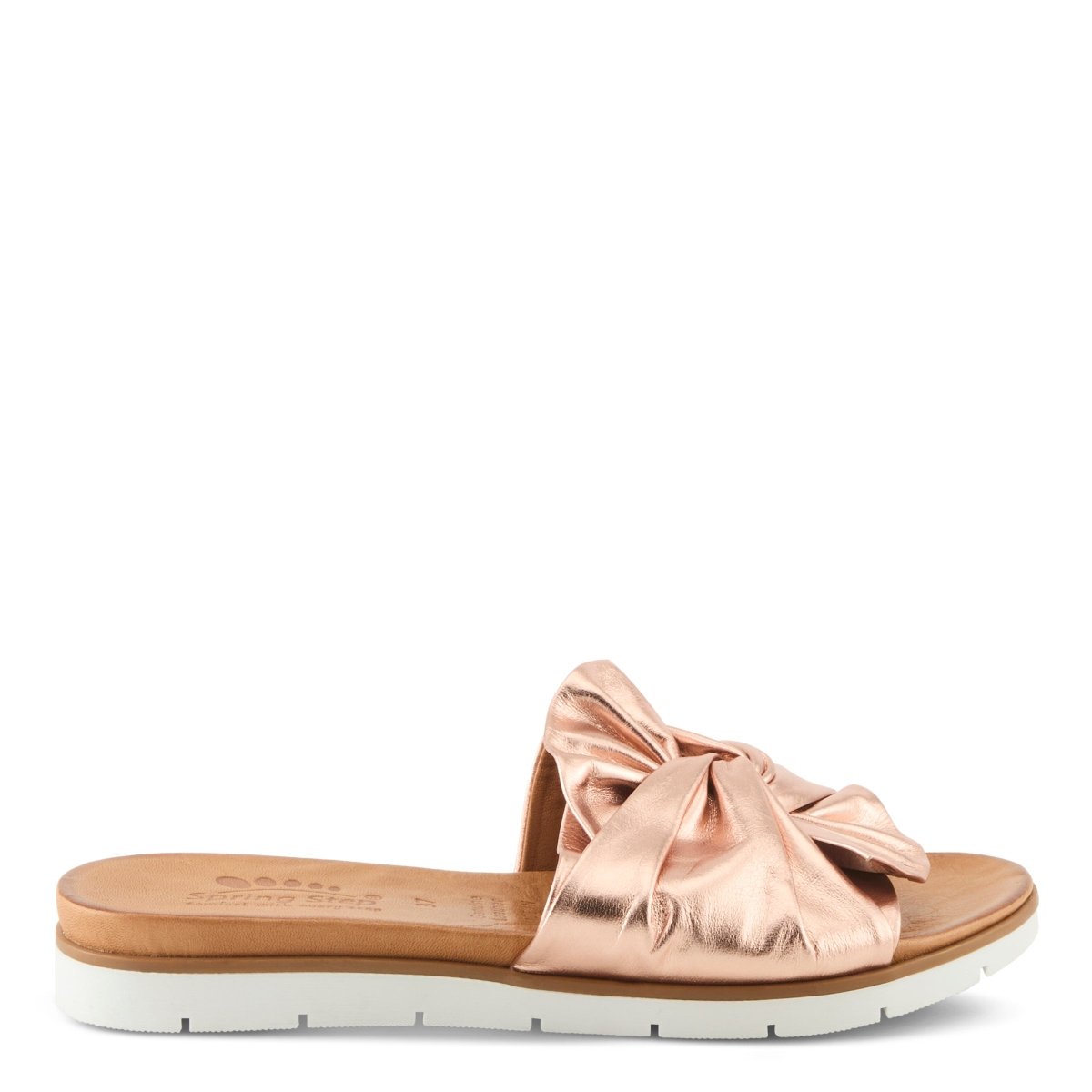 Spring Step Lavona Rose Gold slide sandal, outer side profile