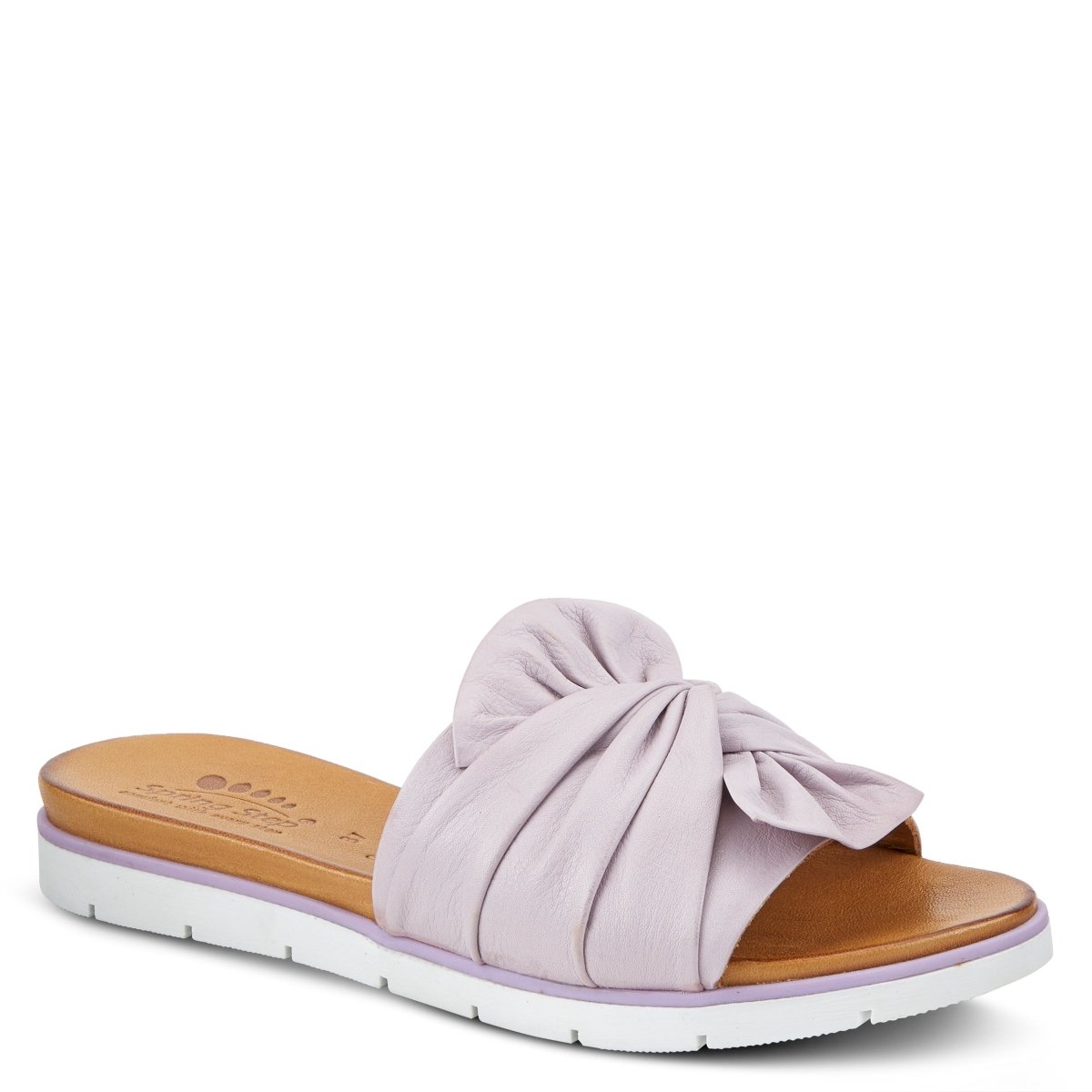 Spring Step Lavona Lilac slide sandal, front three-quarter view