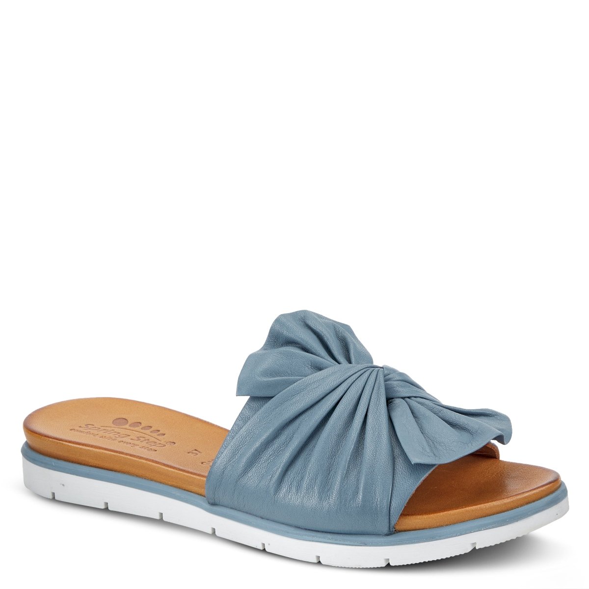 Spring Step Lavona Blue slide sandal, front three-quarter view