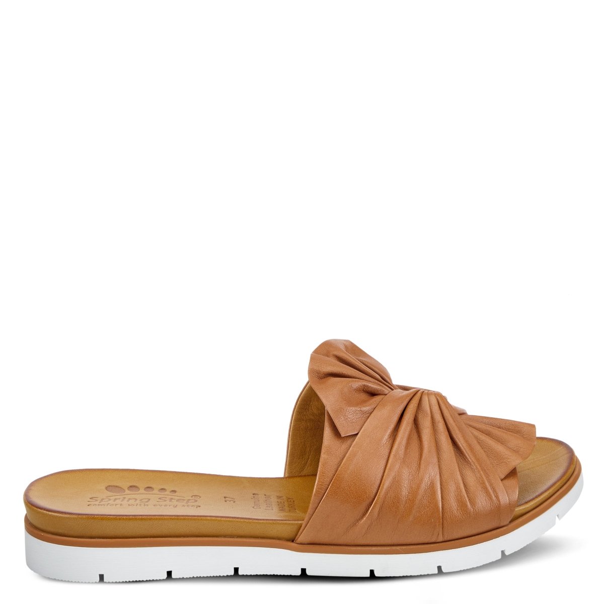 Spring Step Lavona Camel slide sandal, outer side profile