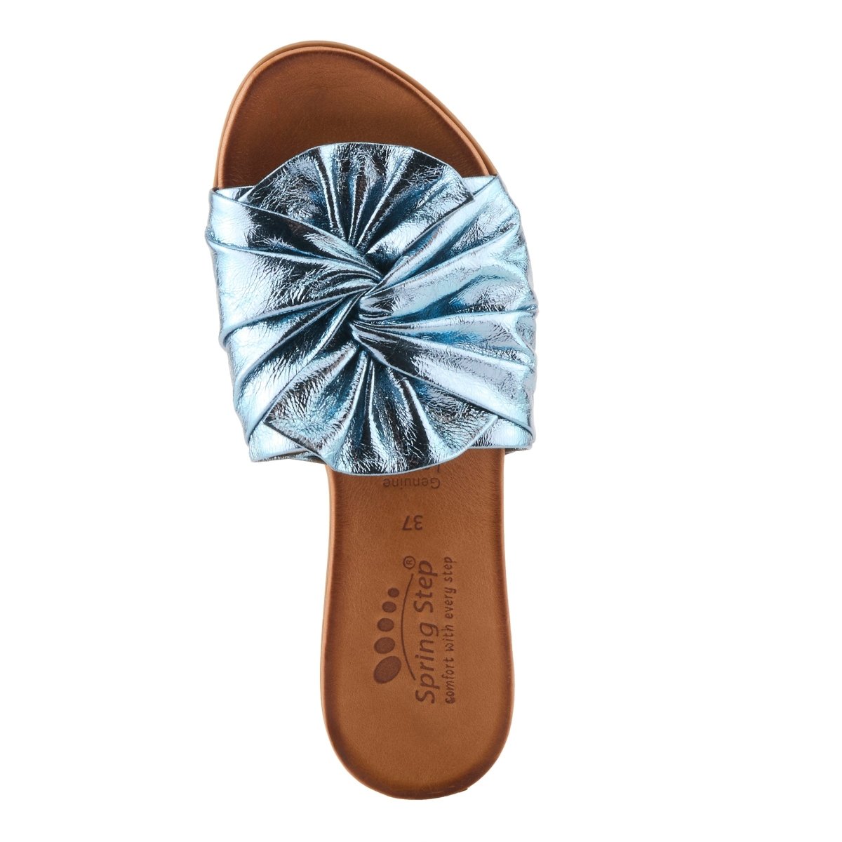 Spring Step Lavona Blue Metallic slide sandal, top view