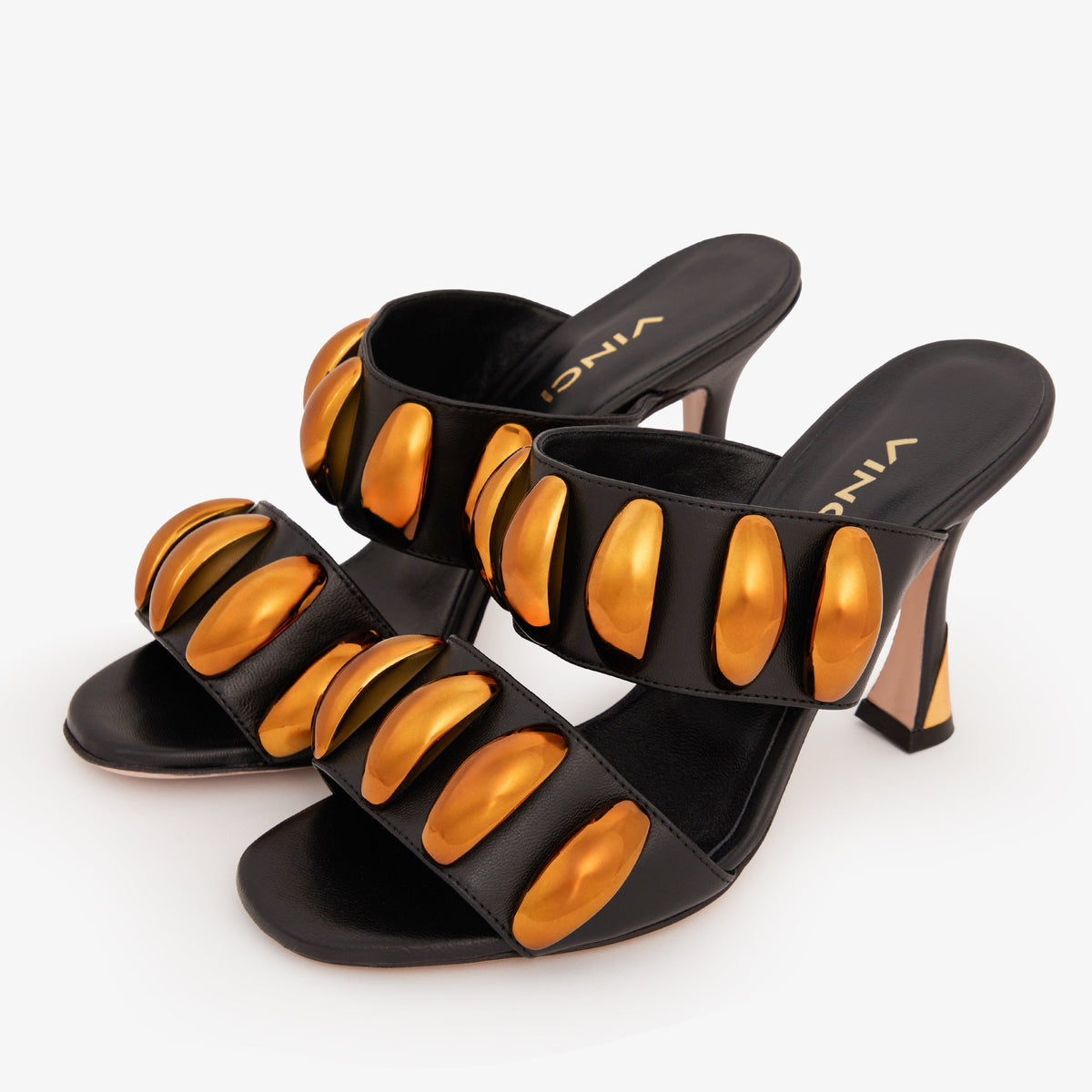 Vinci Leather The Eclipse Black & Gold Leather Women Sandal – product view 2