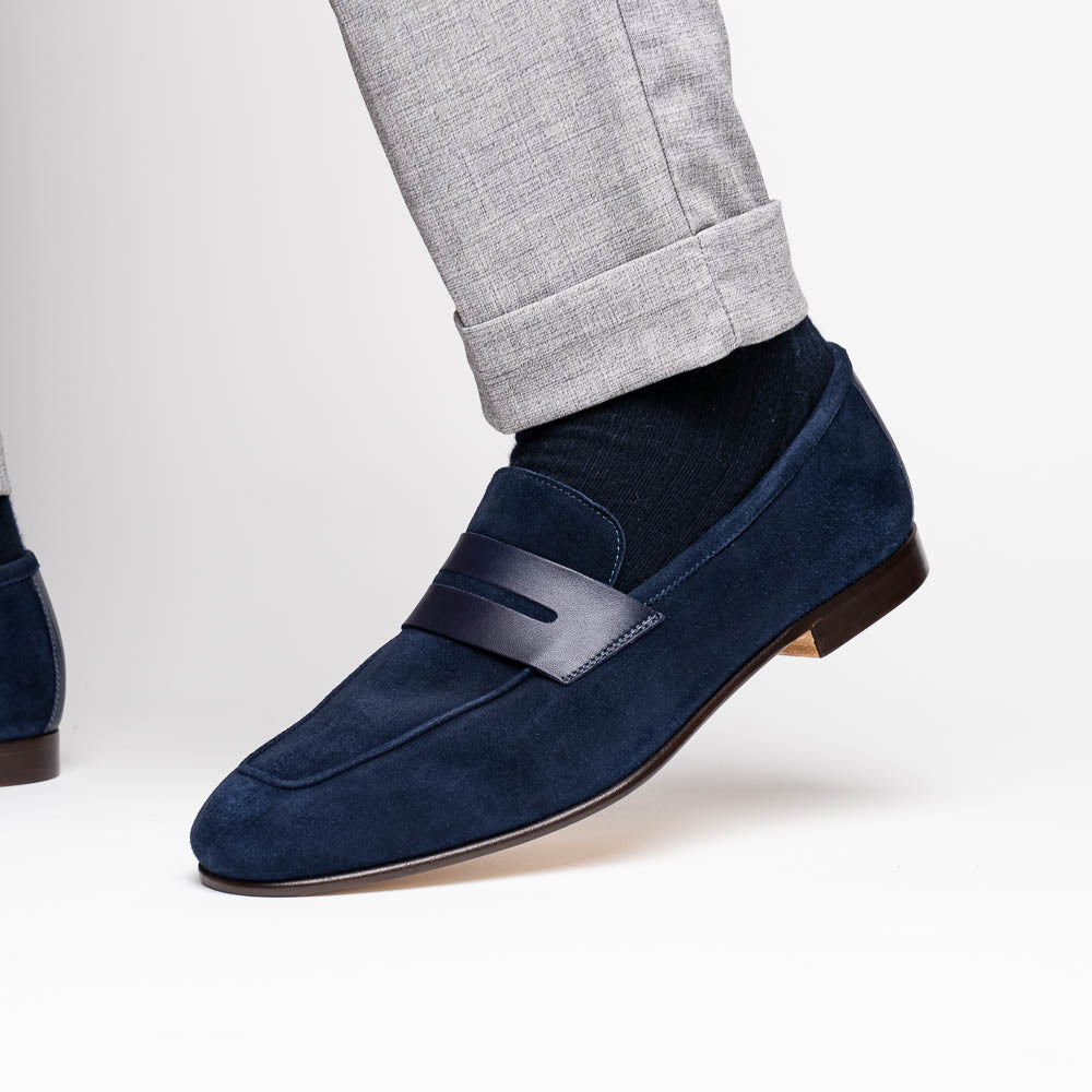 Zelli Italia Men's 16-672-NVY Tippa Suede & Calfskin Penny Loafers Navy