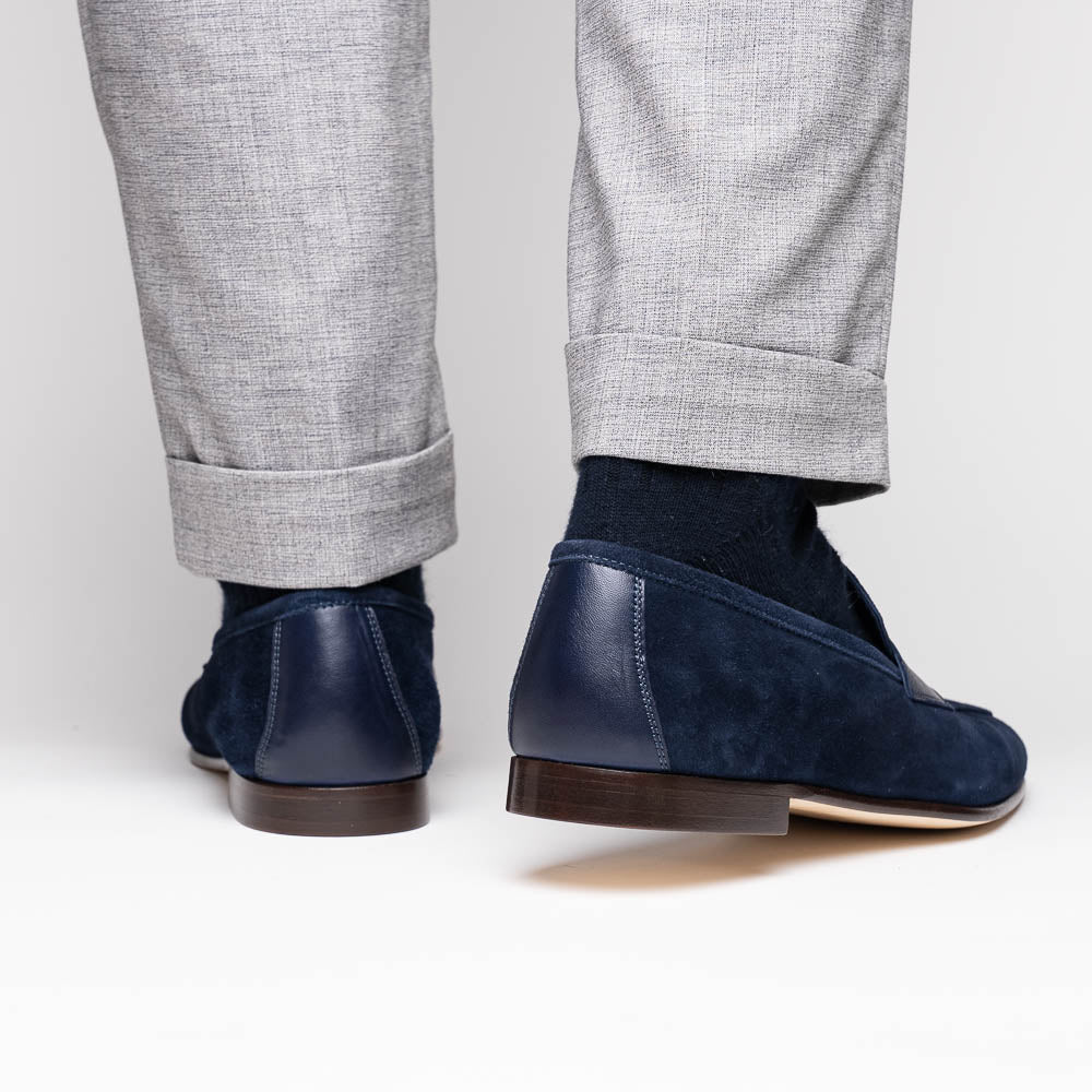Zelli Italia Men's 16-672-NVY Tippa Suede & Calfskin Penny Loafers Navy