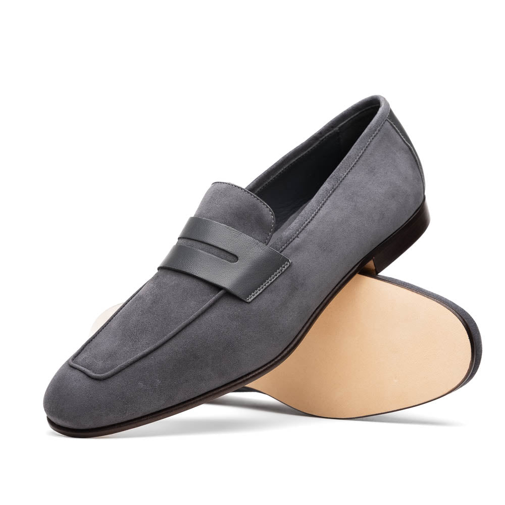 Zelli Italia Men's 16-672-GRY Tippa Suede & Calfskin Penny Loafers Grey
