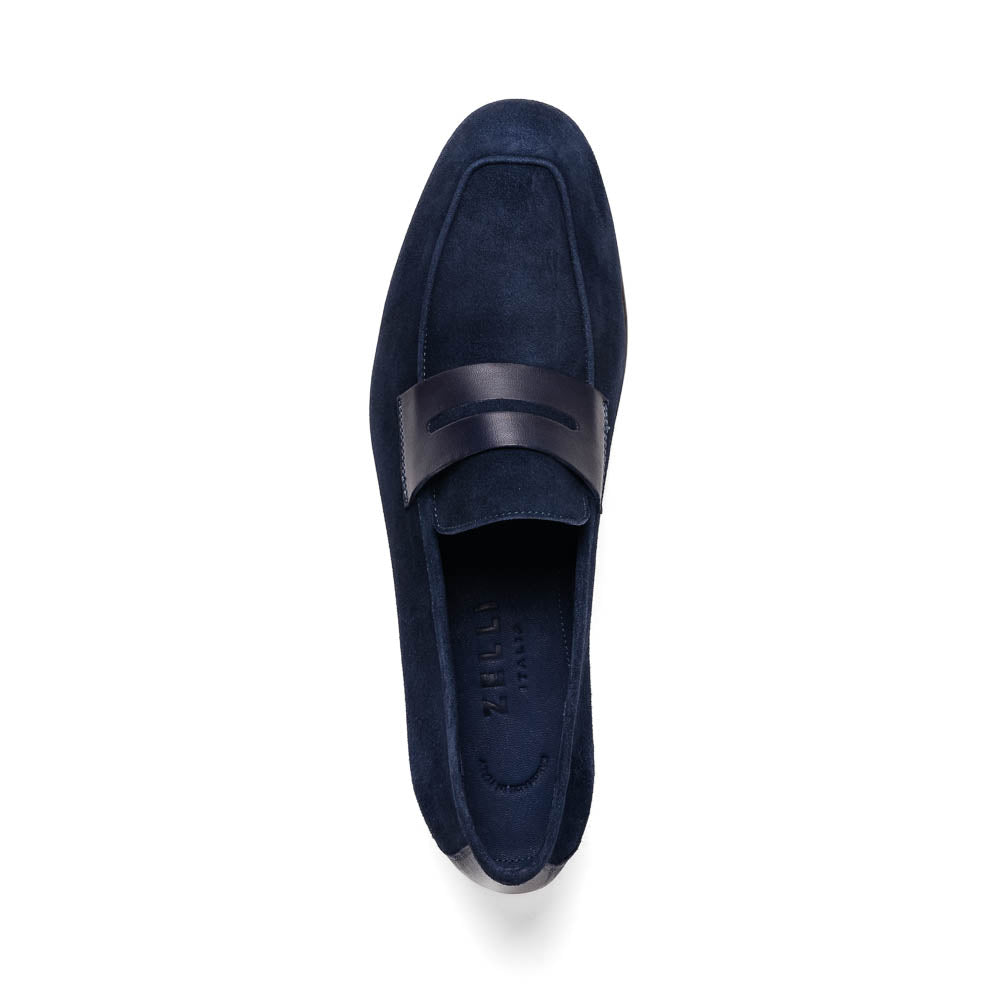 Zelli Italia Men's 16-672-NVY Tippa Suede & Calfskin Penny Loafers Navy