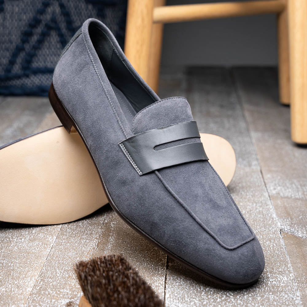 Zelli Italia Men's 16-672-GRY Tippa Suede & Calfskin Penny Loafers Grey