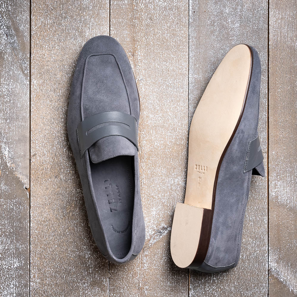 Zelli Italia Men's 16-672-GRY Tippa Suede & Calfskin Penny Loafers Grey