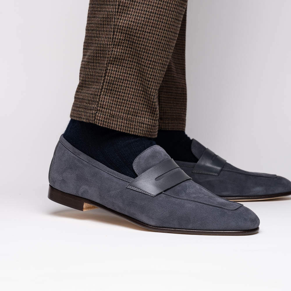 Zelli Italia Men's 16-672-GRY Tippa Suede & Calfskin Penny Loafers Grey