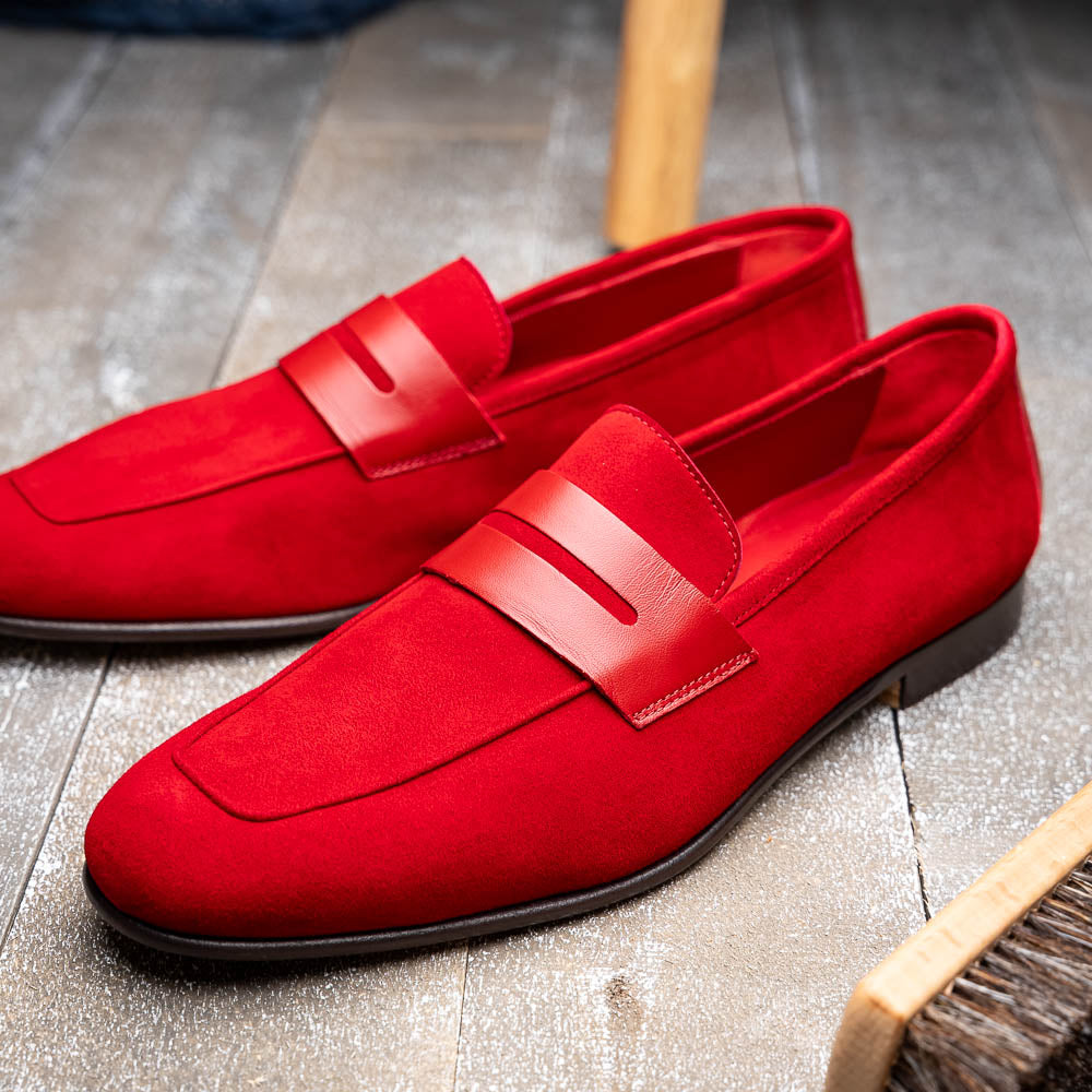 Zelli Italia Men's 16-672-RED Tippa Suede & Calfskin Penny Loafers Red