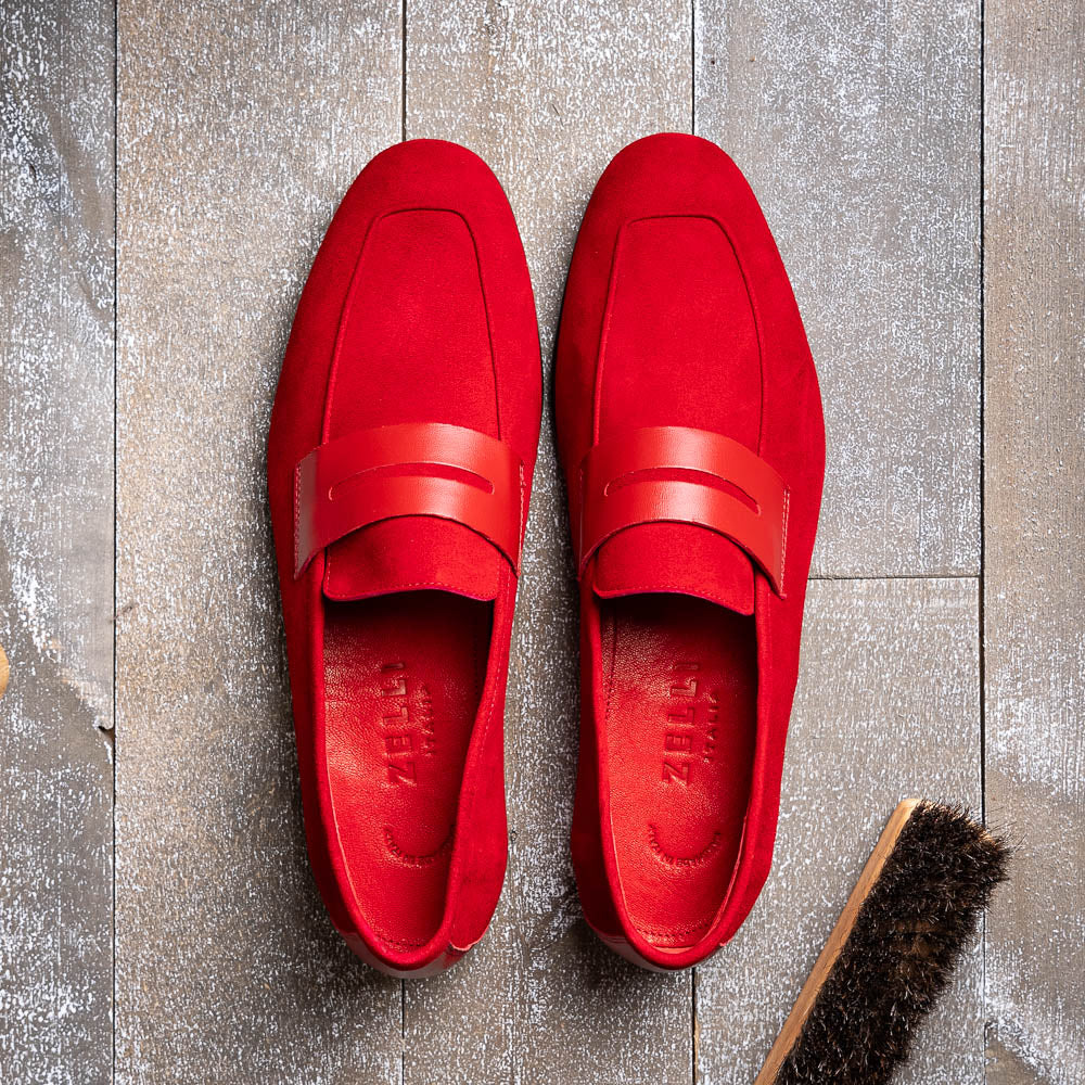 Zelli Italia Men's 16-672-RED Tippa Suede & Calfskin Penny Loafers Red