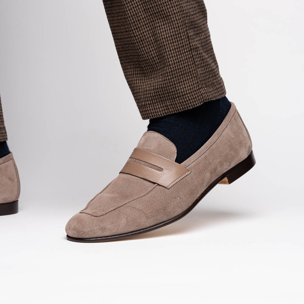 Zelli Italia Men's 16-672-TPE Tippa Suede & Calfskin Penny Loafers Taupe