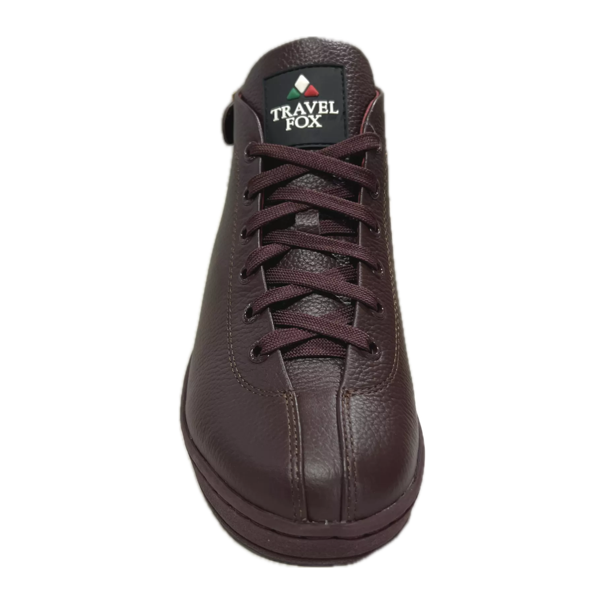 Travel Fox Malibu 915601 44 men's burgundy mid-top sneakers, elevated front and laces view
