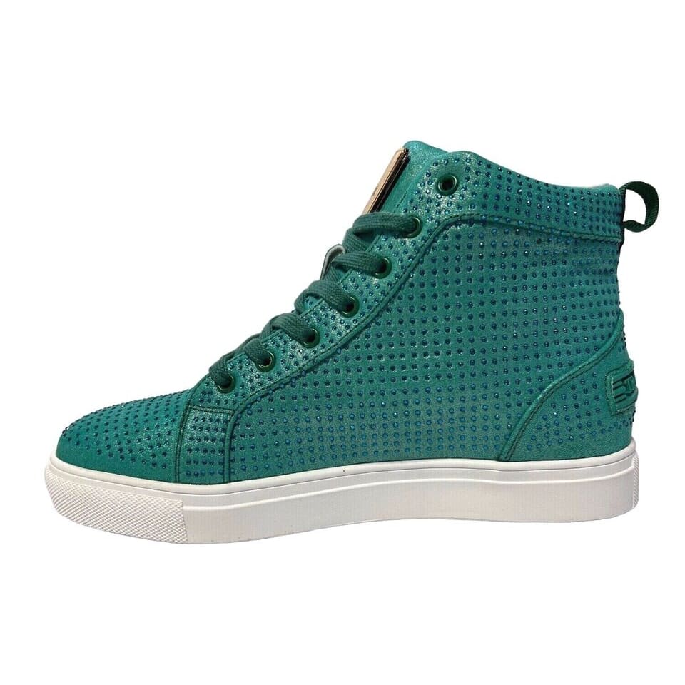 Travel Fox Men’s Green Rhinestone Nappa Leather High Top Sneakers 921027 – Luxury Streetwear Premium Comfort Limited Edition