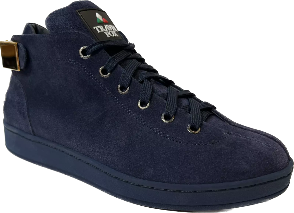 Travel Fox Men's Malibu Navy Blue Suede Round Toe Lace Up Mid Top Sneakers 915601 247