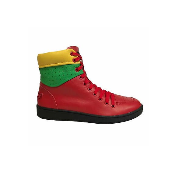 Travel Fox Men's Red Green Yellow Nappa Leather High Top Sneakers 916101 133