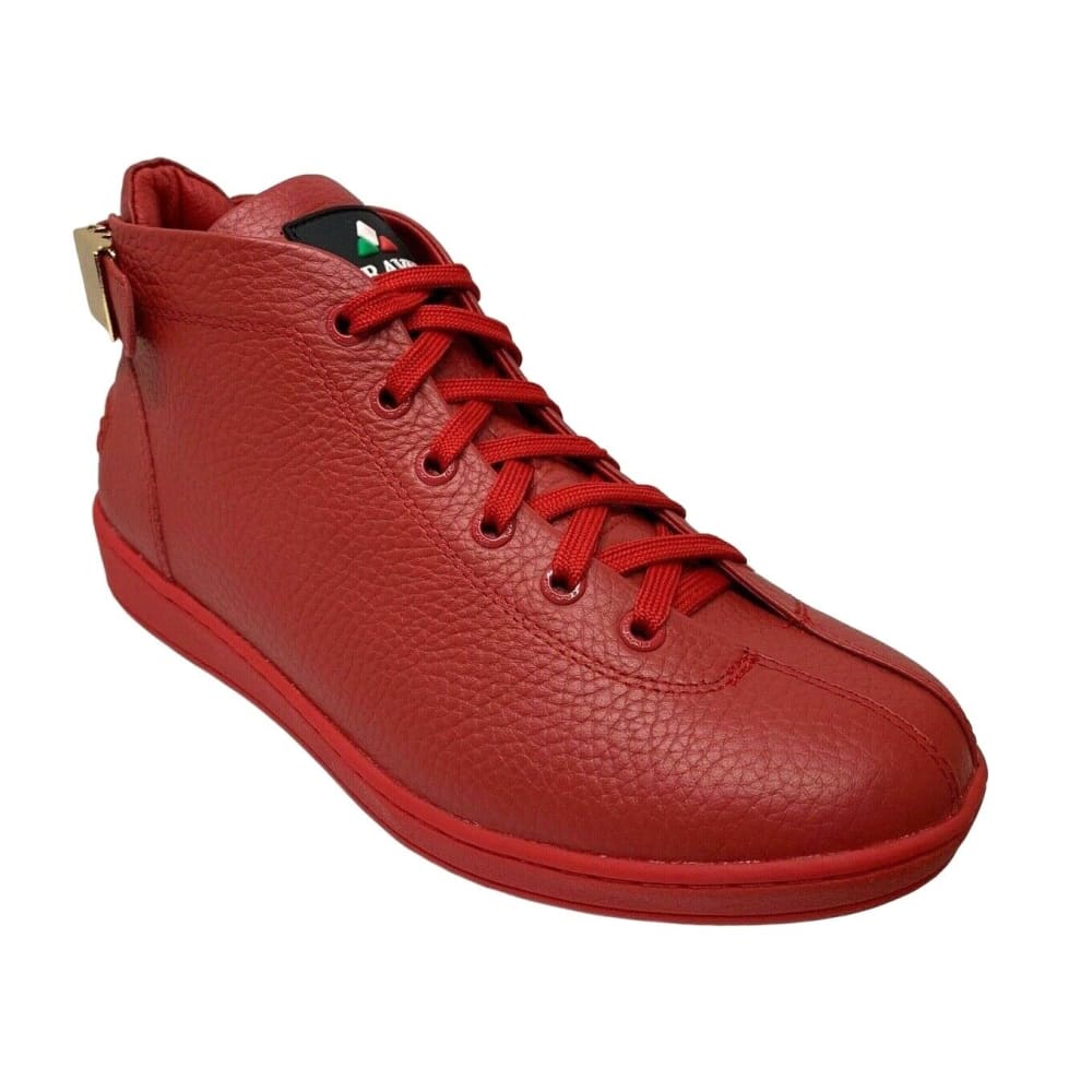 Travel Fox Men's Red Nappa Leather Mid Top Sneakers 915601 04