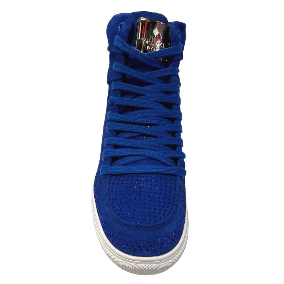 Travel Fox Men’s Royal Blue Rhinestone Suede High Top Sneakers – Luxury Italian Design, Limited Edition Streetwear 922005