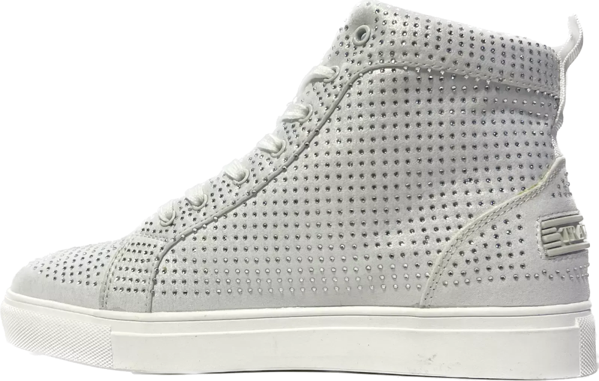Travel Fox Men’s White & Silver Rhinestone Nappa Leather High Top Sneakers 921007 – Luxury Streetwear Premium Comfort Limited Edition